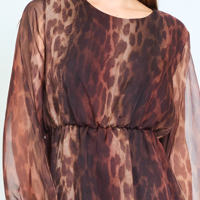 Animal print sheer tiered dress with elasticated waist wholesale