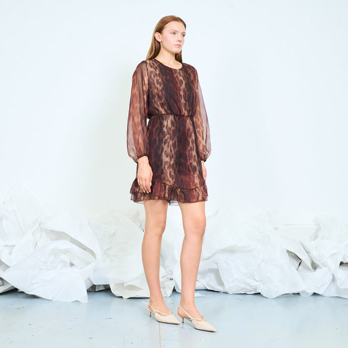 Animal print sheer tiered dress with elasticated waist wholesale