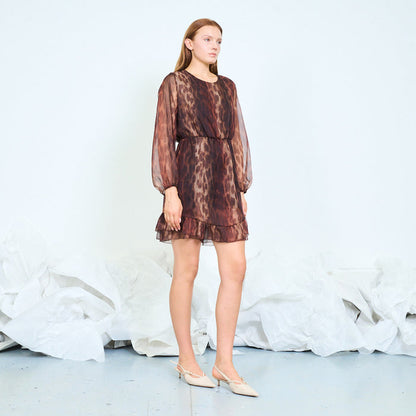 Animal print sheer tiered dress with elasticated waist wholesale