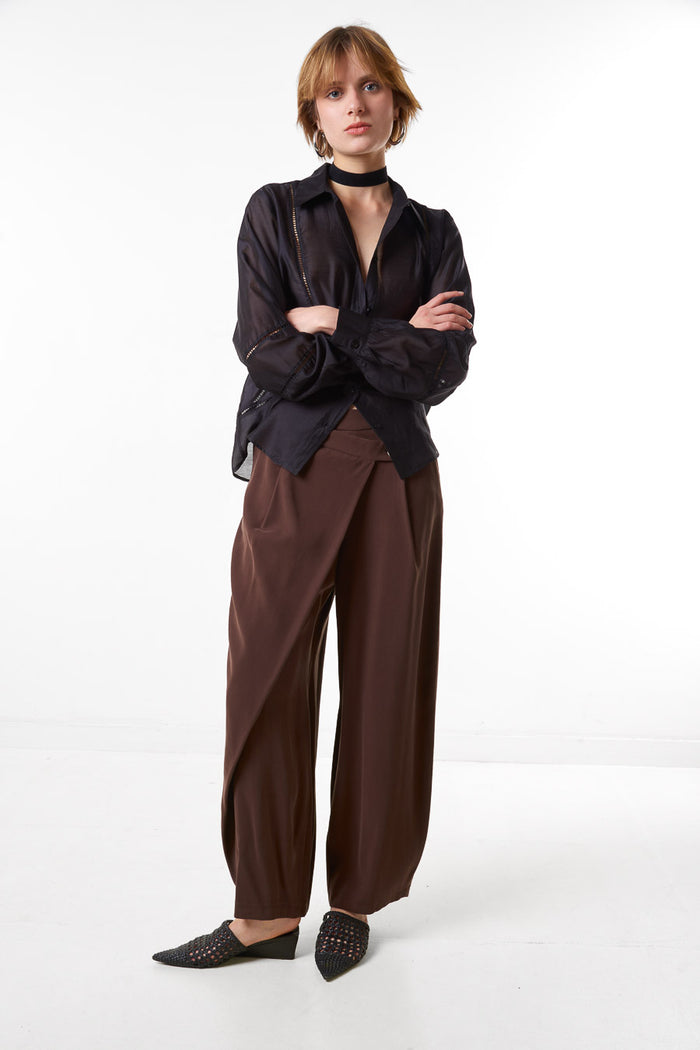 Asymmetric wrap waist trousers wholesale