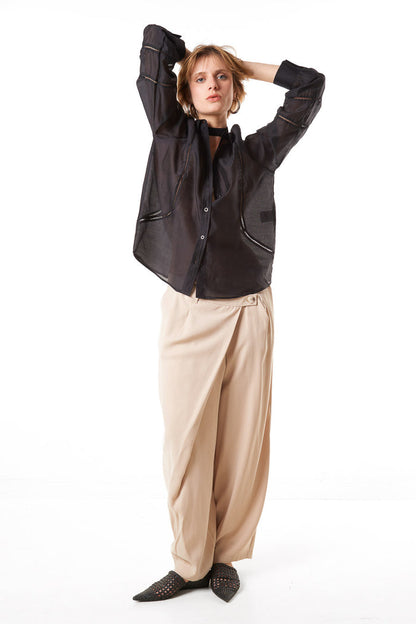 Asymmetric wrap waist trousers wholesale