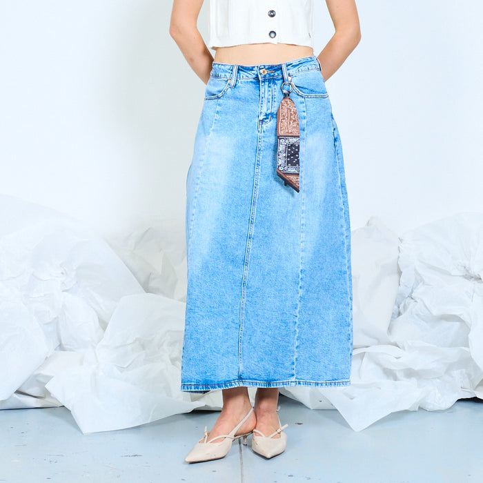 Bandana charm denim midi skirt wholesale