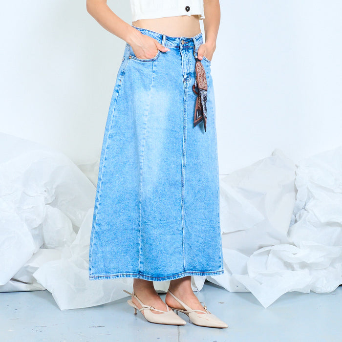 Bandana charm denim midi skirt wholesale