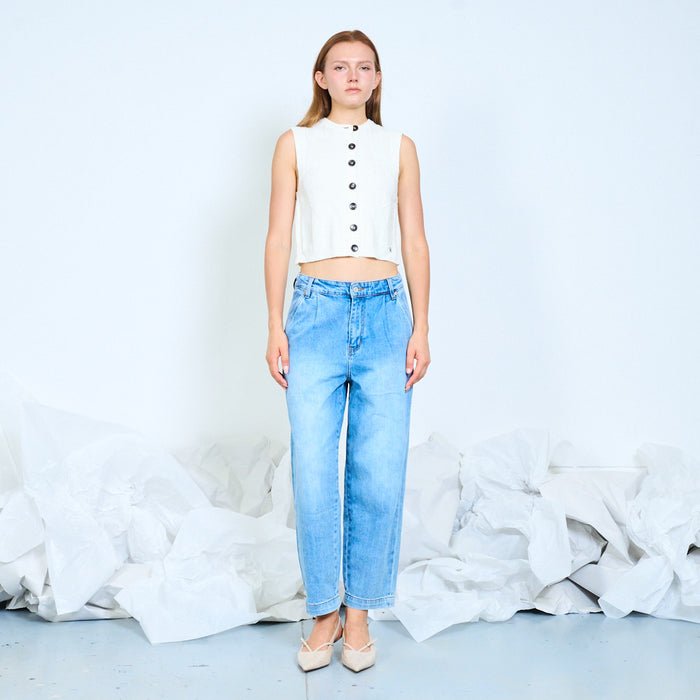Barrel leg washed denim jeans wholesale