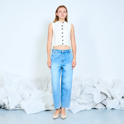 Barrel leg washed denim jeans wholesale