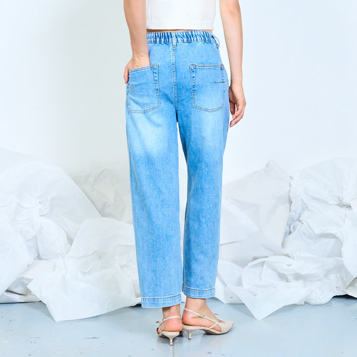Barrel leg washed denim jeans wholesale