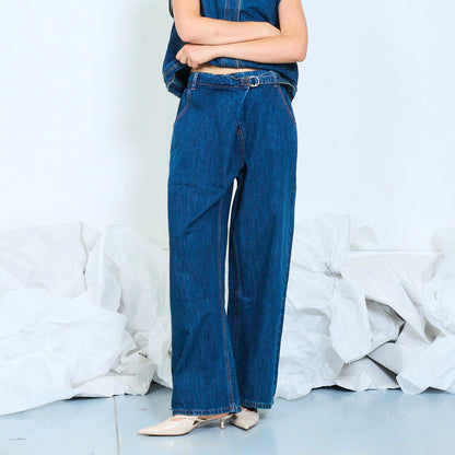 Belted balloon leg denim jeans wholesale