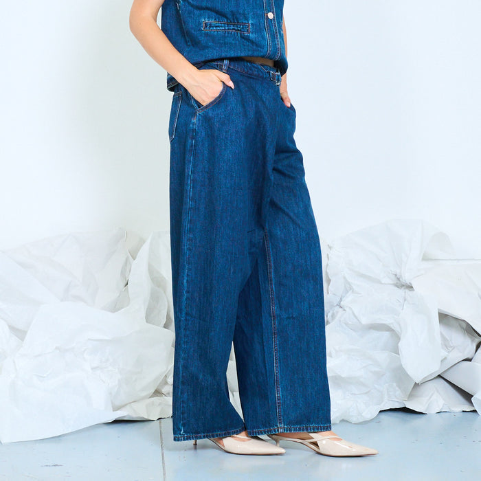 Belted balloon leg denim jeans wholesale