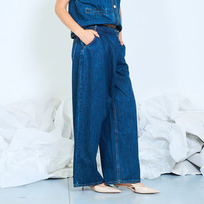 Belted balloon leg denim jeans wholesale