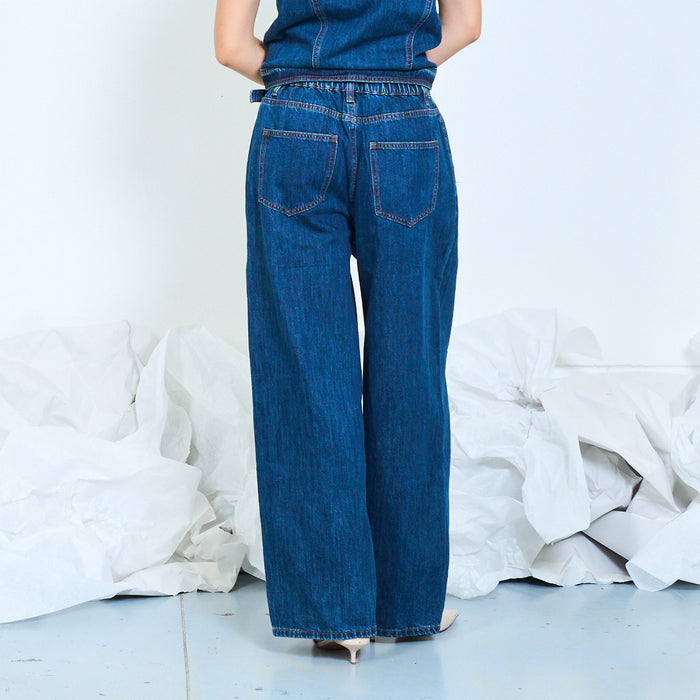 Belted balloon leg denim jeans wholesale