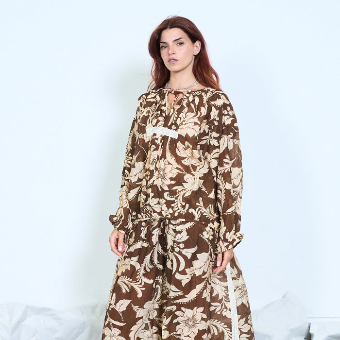 Botanical print peasant blouse wholesale