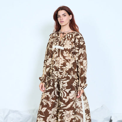 Botanical print peasant blouse wholesale