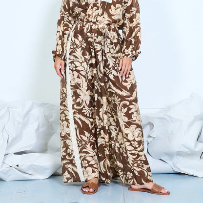 Botanical print wide leg trousers wholesale