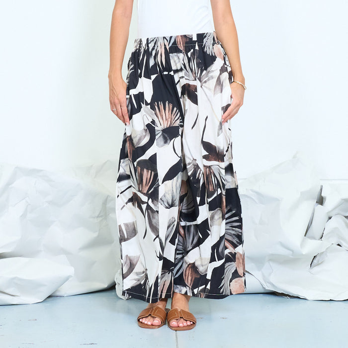 Botanical print wide-leg trousers with drawstring waist wholesale
