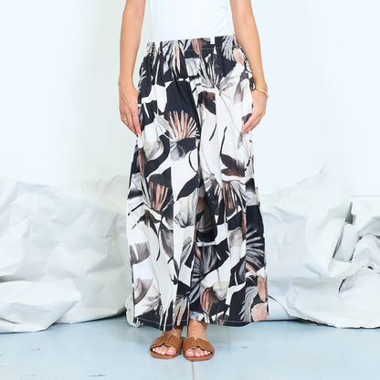 Botanical print wide-leg trousers with drawstring waist wholesale