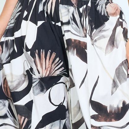 Botanical print wide-leg trousers with drawstring waist wholesale
