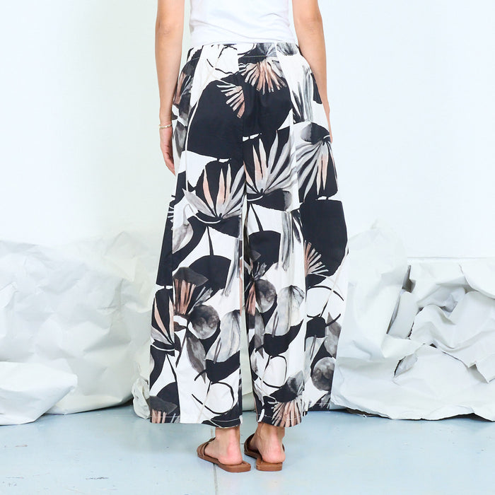 Botanical print wide-leg trousers with drawstring waist wholesale