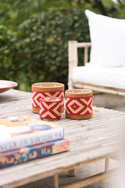 Bougie Atacama en tissu argentin beige et rouge