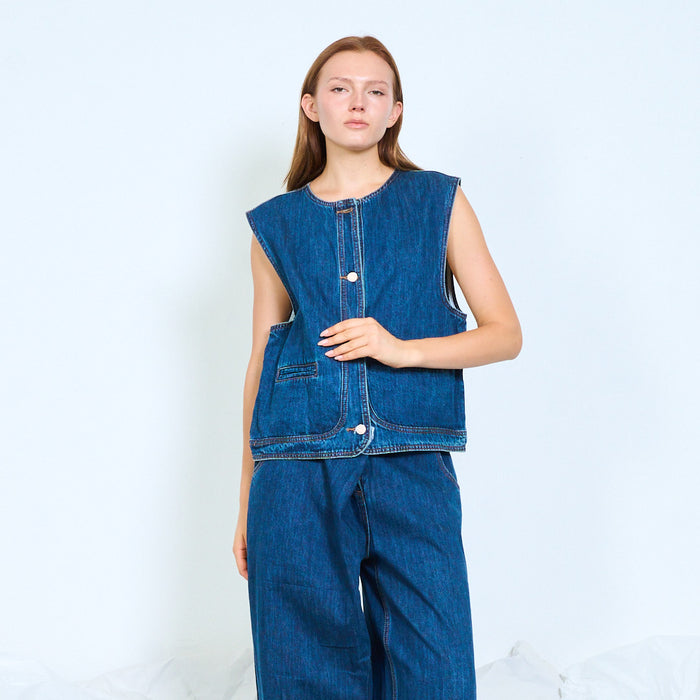 Boxy denim utility vest wholesale