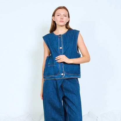 Boxy denim utility vest wholesale