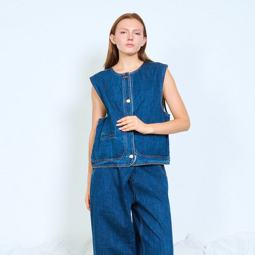 Boxy denim utility vest wholesale