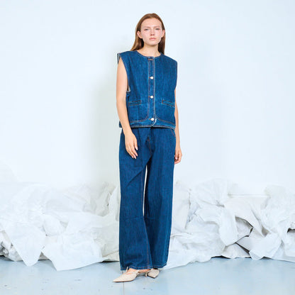 Boxy denim utility vest wholesale