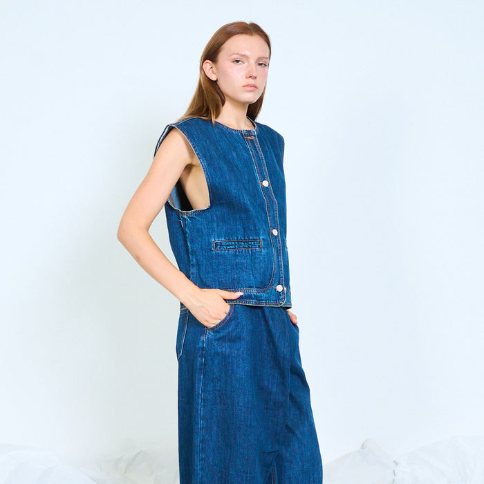 Boxy denim utility vest wholesale