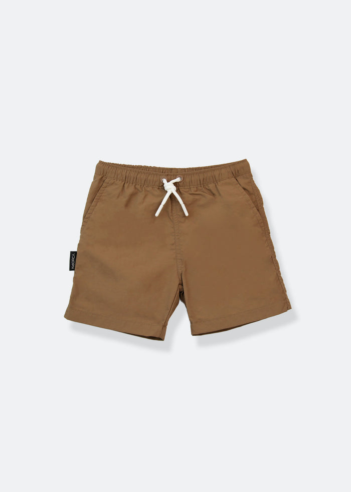 Boys swim trunks in mocha – front view