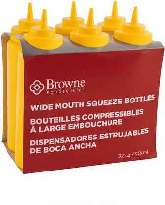 Browne - 32 Oz Yellow Wide Mouth Squeeze Dispenser, Pack of 6 - 57803317