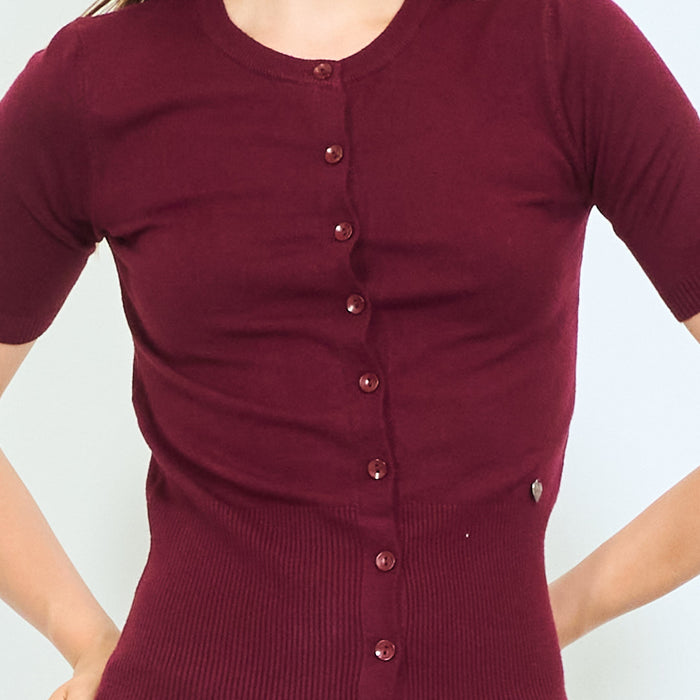 Button-front short sleeve knit top wholesale