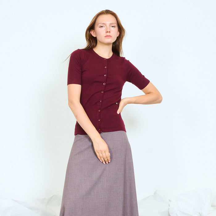 Button-front short sleeve knit top wholesale