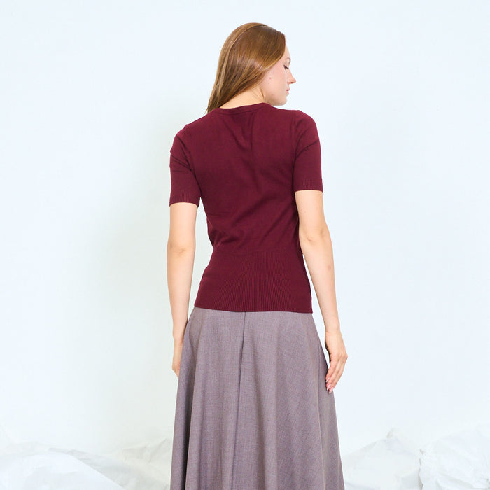 Button-front short sleeve knit top wholesale