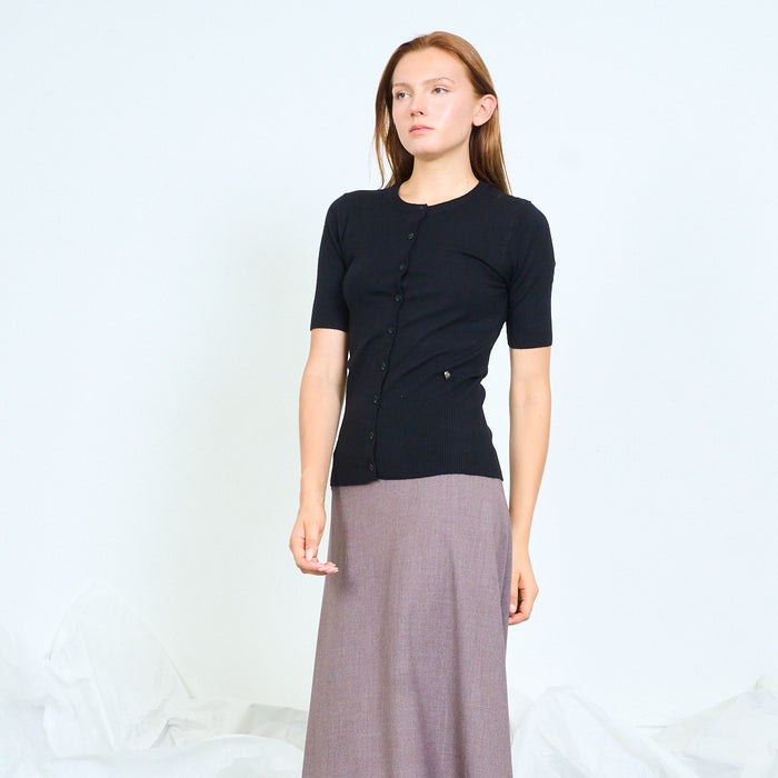 Button-front short sleeve knit top wholesale