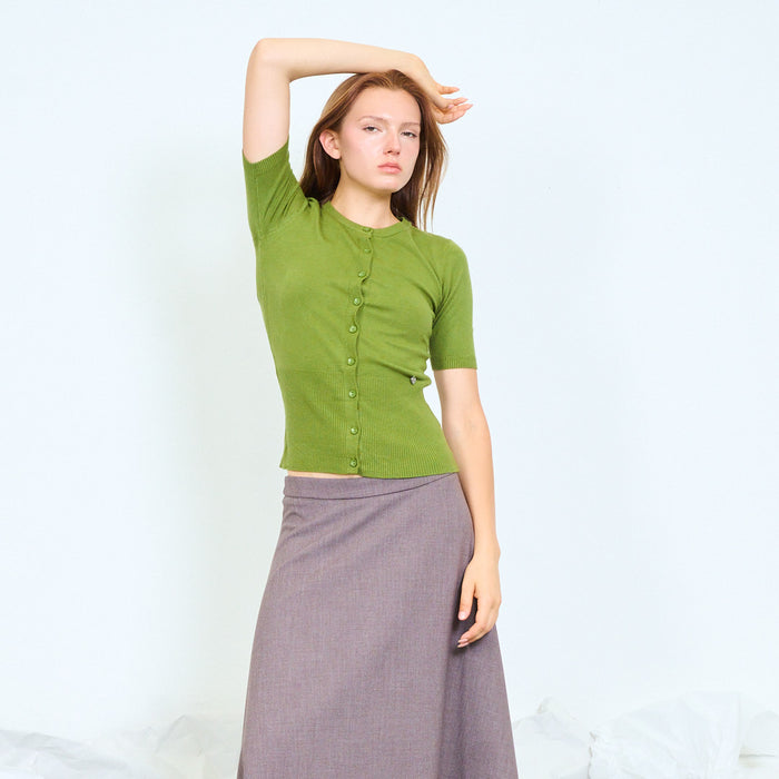Button-front short sleeve knit top wholesale