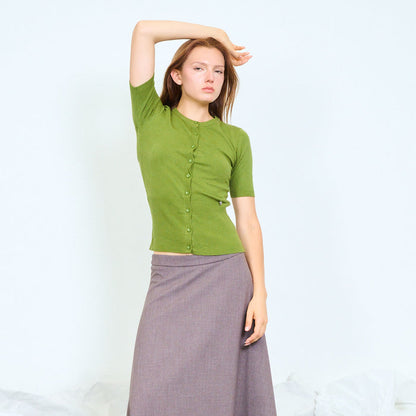 Button-front short sleeve knit top wholesale