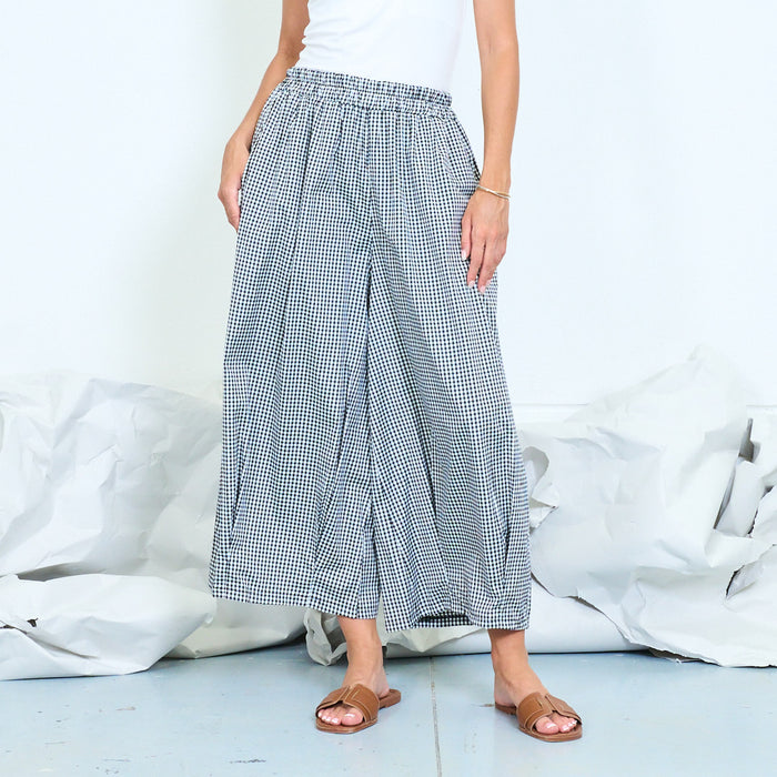 Checked wide-leg trousers with elasticated waist wholesale