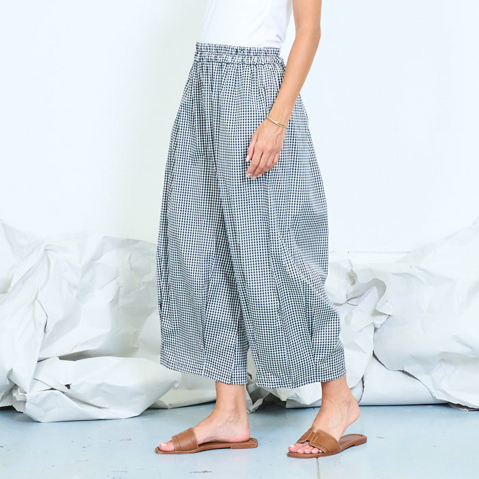 Checked wide-leg trousers with elasticated waist wholesale