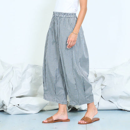 Checked wide-leg trousers with elasticated waist wholesale