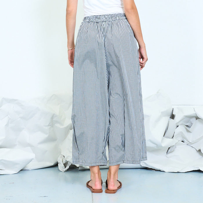 Checked wide-leg trousers with elasticated waist wholesale