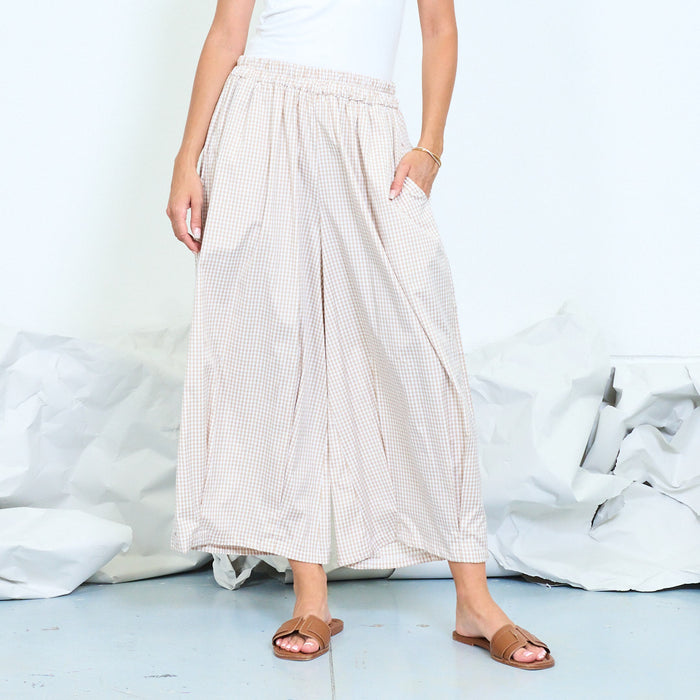 Checked wide-leg trousers with elasticated waist wholesale