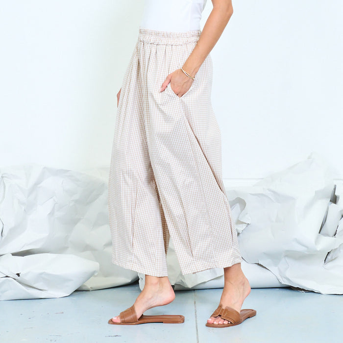 Checked wide-leg trousers with elasticated waist wholesale