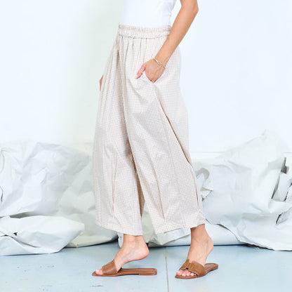 Checked wide-leg trousers with elasticated waist wholesale