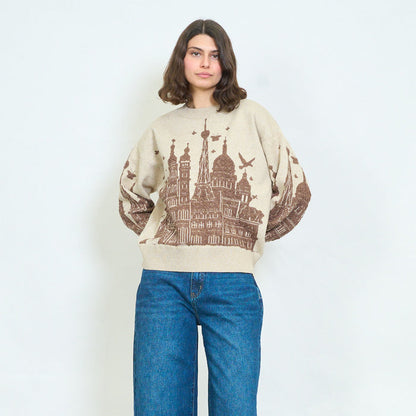 City skyline jacquard knit sweater wholesale