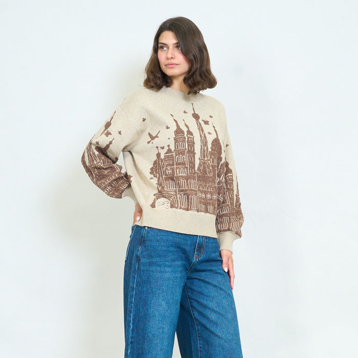 City skyline jacquard knit sweater wholesale