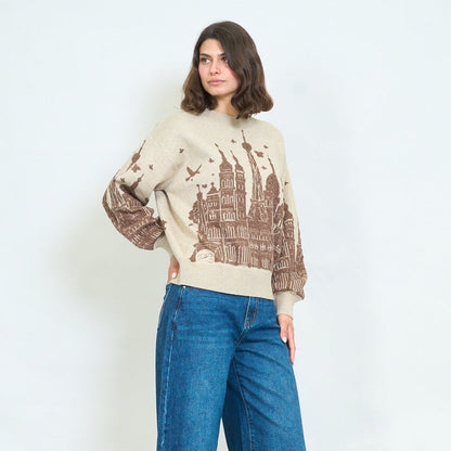 City skyline jacquard knit sweater wholesale