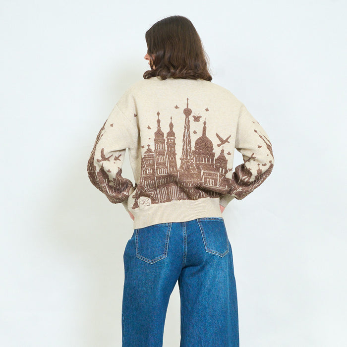 City skyline jacquard knit sweater wholesale