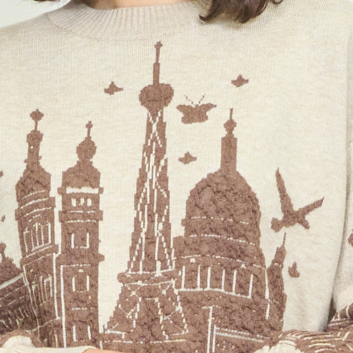 City skyline jacquard knit sweater wholesale