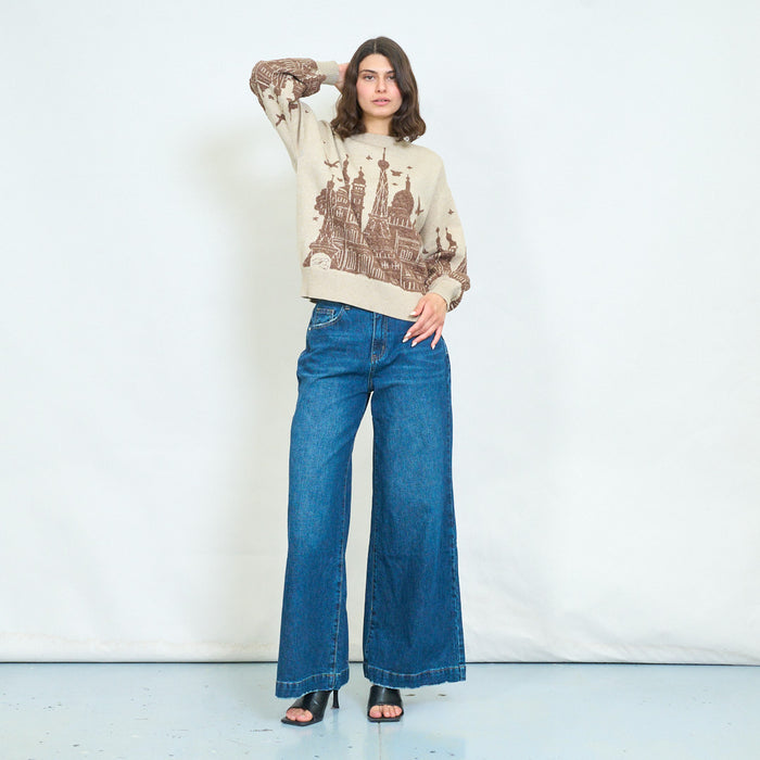 City skyline jacquard knit sweater wholesale