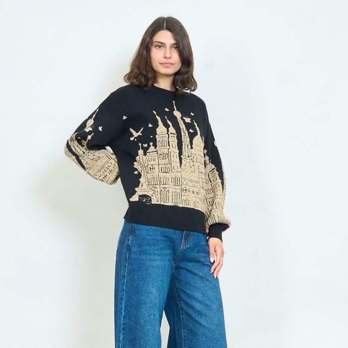 City skyline jacquard knit sweater wholesale