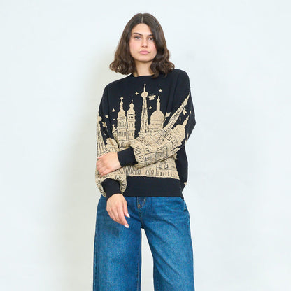 City skyline jacquard knit sweater wholesale